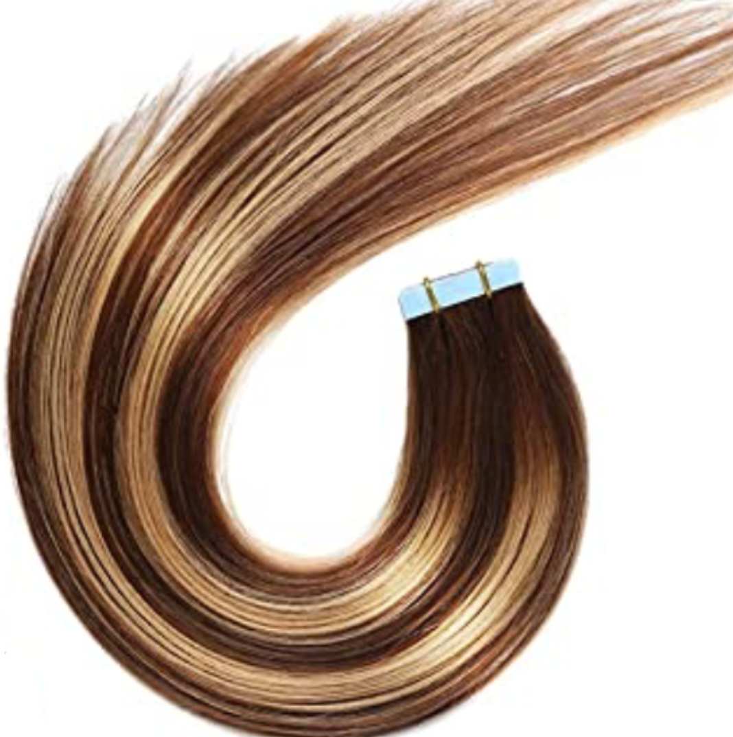LUXE STRAIGHT TAPE-IN EXTENSIONS - LIGHT BROWN/LIGHT BLONDE HIGHLIGHTS